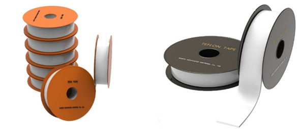 롤 형태로 감겨 있는 다양한 규격의 ePTFE 테이프 씰 제품군